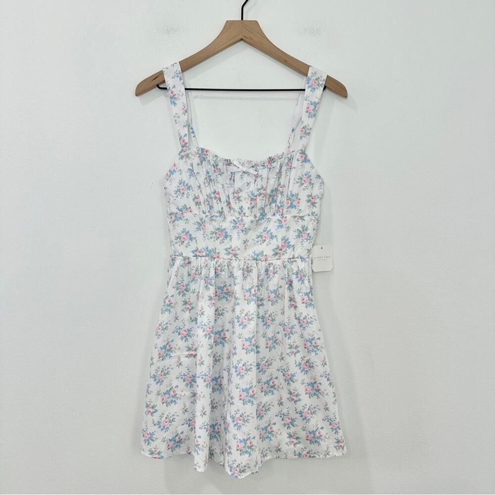 Altar'd State Isa Floral Mini Milkmaid Dress White Pink Blue Floral NWT Small - Picture 3 of 10
